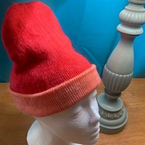 New Peach & Crimson Red Andean Mountain Beanie Cap Hat  Non-gender Winter Warmth